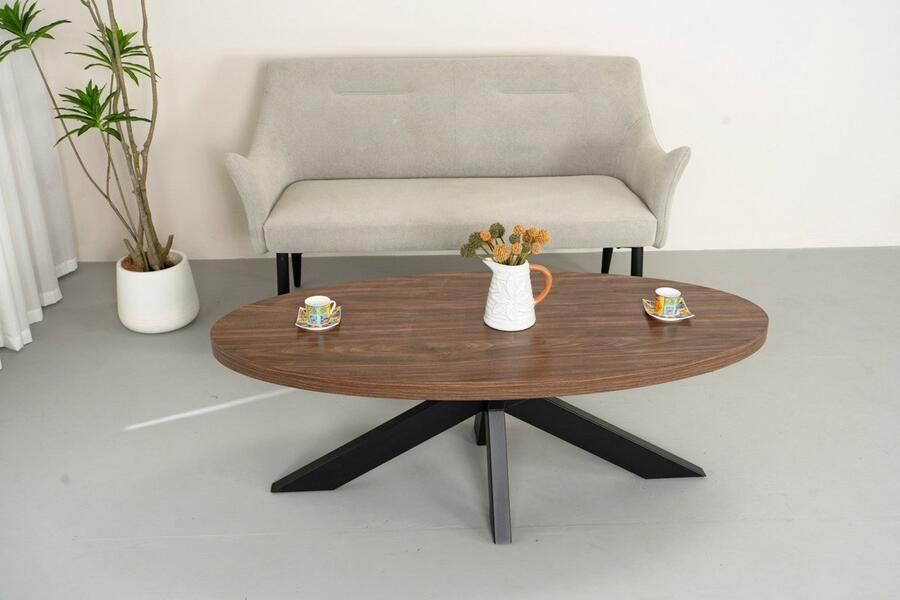 Lizzely Garden & Living Salontafel ovaal bruin melamine 120cm Denzel ovale bijzettafel side table