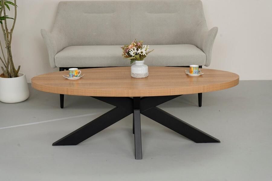 Lizzely Garden & Living Salontafel ovaal lichtbruin melamine 130cm Denzel ovale bijzettafel side table