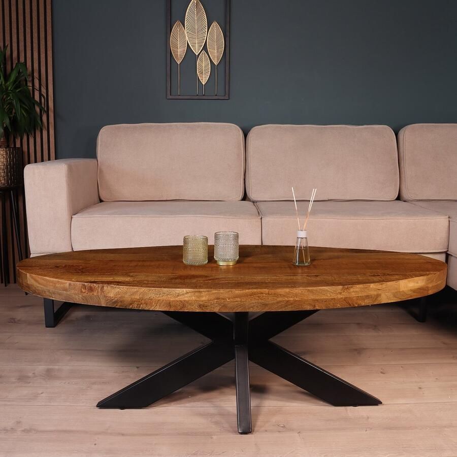 Lizzely Garden & Living Salontafel ovaal mangohout 130cm Jimmy bruin duurzaam hout mango ovale bijzettafel