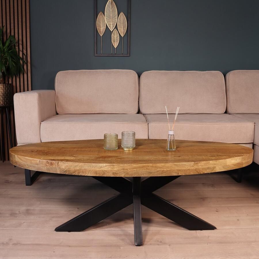 Lizzely Garden & Living Salontafel ovaal mangohout 130cm Jimmy lichtbruin duurzaam hout mango bijzettafel