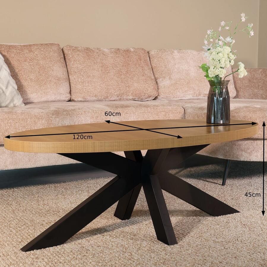 Lizzely Garden & Living Salontafel ovaal melamine lichtbruin Denzel 120cm ovale bijzettafel side table