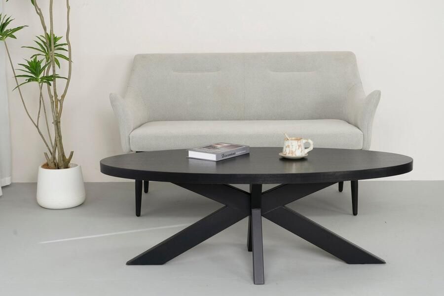 Lizzely Garden & Living Salontafel ovaal zwart melamine 130cm Denzel ovale bijzettafel side table