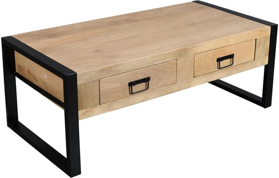 Lizzely Garden & Living Salontafel rechthoekig met lades lichtbruin mangohout 120cm Kai duurzaam massief hout mango bijzettafel