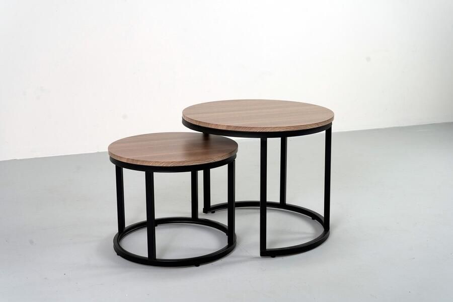 Lizzely Garden & Living Salontafel rond 2delig bruin MDF Rutger ronde bijzettafel side table