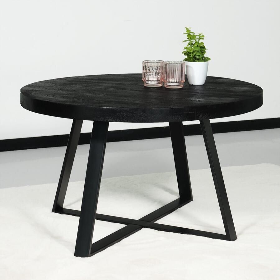 Lizzely Garden & Living Salontafel rond mangohout Teun zwart side table industrieel bijzettafel mango hout
