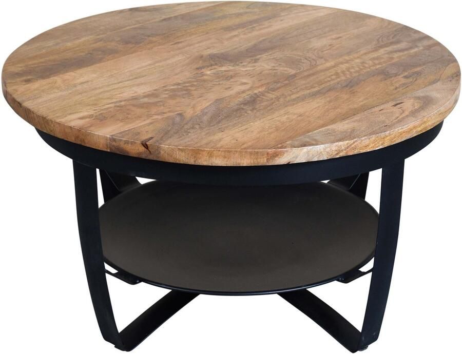 Lizzely Garden & Living Salontafel rond mangohout Tycho 70cm bruin side table industrieel duurzaam massief hout mango bijzettafel
