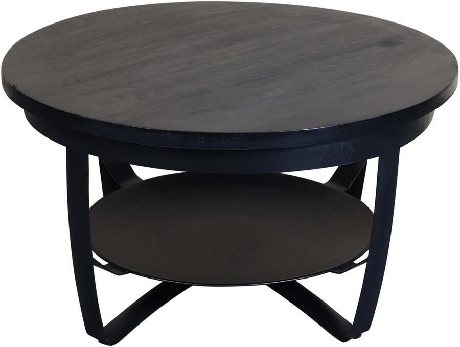 Lizzely Garden & Living Salontafel rond mangohout Tycho 70cm zwart side table industrieel duurzaam massief hout mango bijzettafel