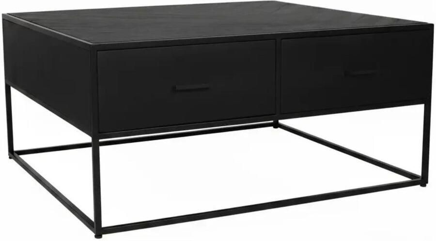 Lizzely Garden & Living Salontafel vierkant industrieel mangohout 100cm Besti zwart visgraat side table 2 lades duurzaam mango hout bijzettafel - Foto 2