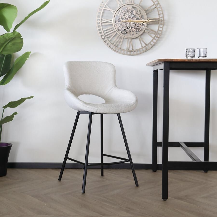 Lizzely Garden & Living SET DEAL: 2 stuks Barkruk industrieel Maike wit teddy barstoel - Foto 2