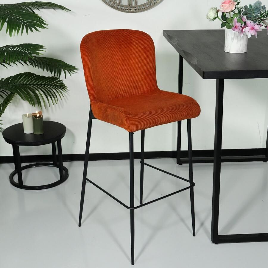 Lizzely Garden & Living SET DEAL: 2 stuks Barkruk Inge bruin ribstof barstoel