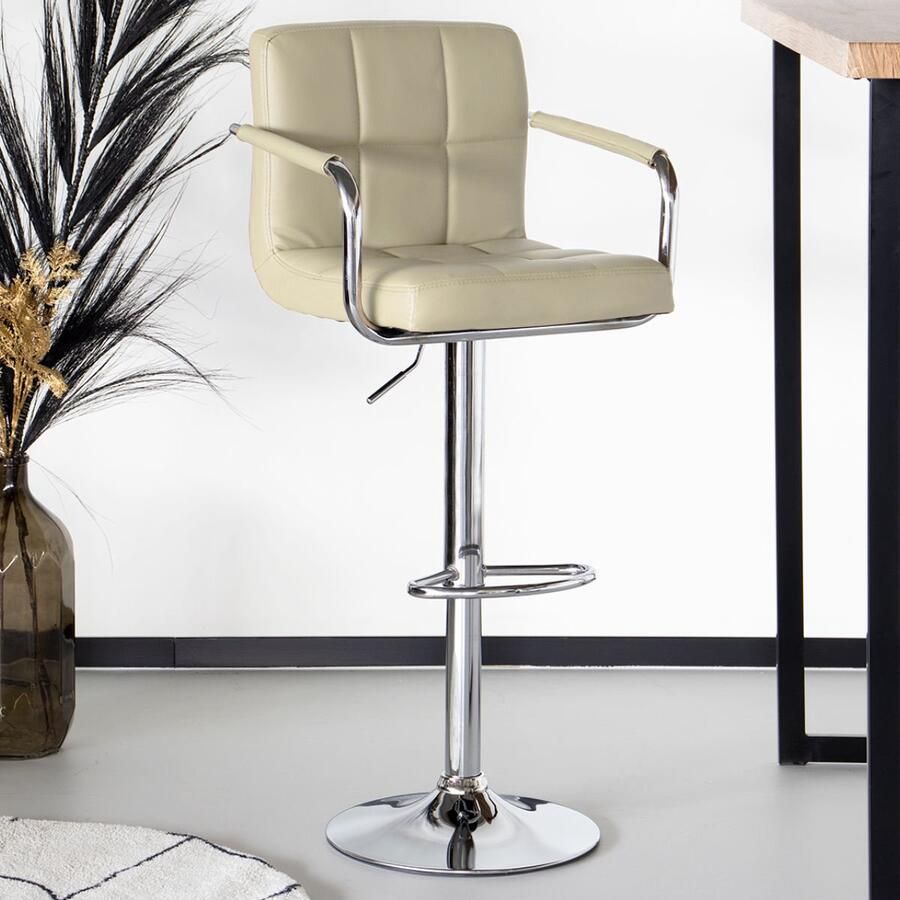 Lizzely Garden & Living SET DEAL: 2 stuks Barkruk Anel met armleuning: lichtbruin leder barstoel