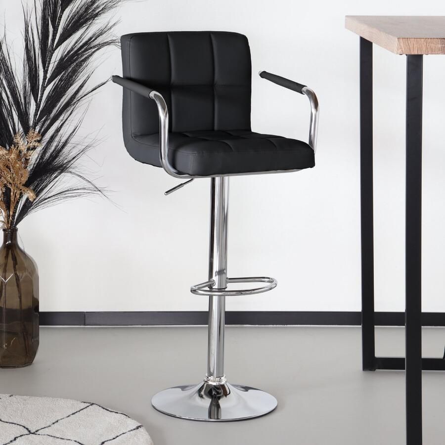 Lizzely Garden & Living SET DEAL: 4 stuks Barkruk Anel met armleuning: zwart leder barstoel - Foto 2