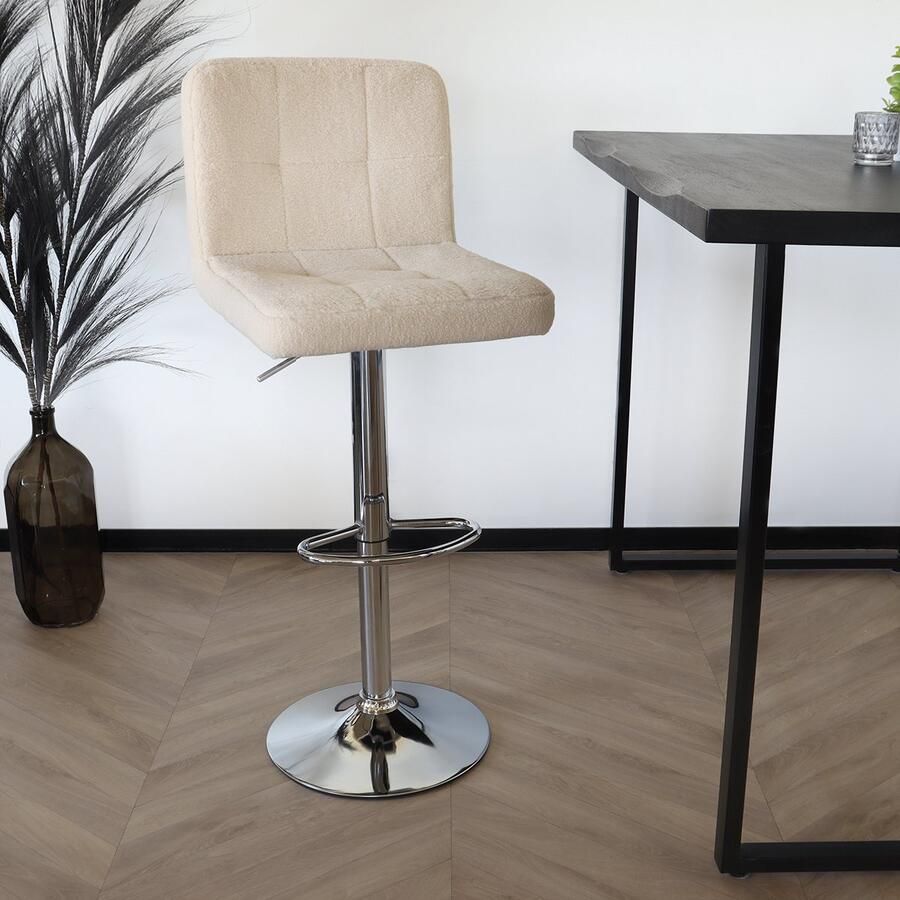 Lizzely Garden & Living SET DEAL: 4 stuks Barkruk Anel met rugleuning: beige teddy barstoel