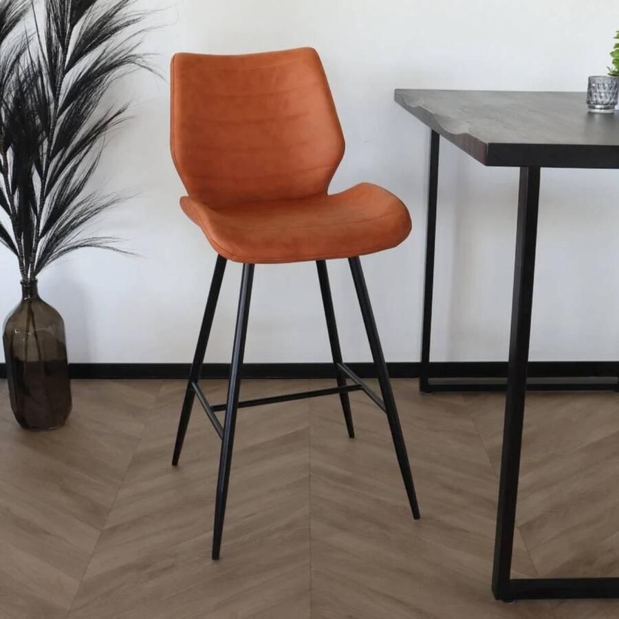 Lizzely Garden & Living SET DEAL: 4 stuks Barkruk industrieel Corinne cognac barstoel