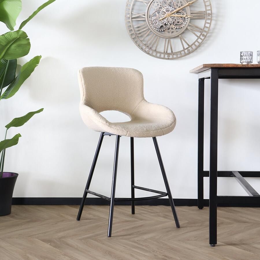 Lizzely Garden & Living SET DEAL: 2 stuks Barkruk industrieel Maike beige teddy barstoel - Foto 2