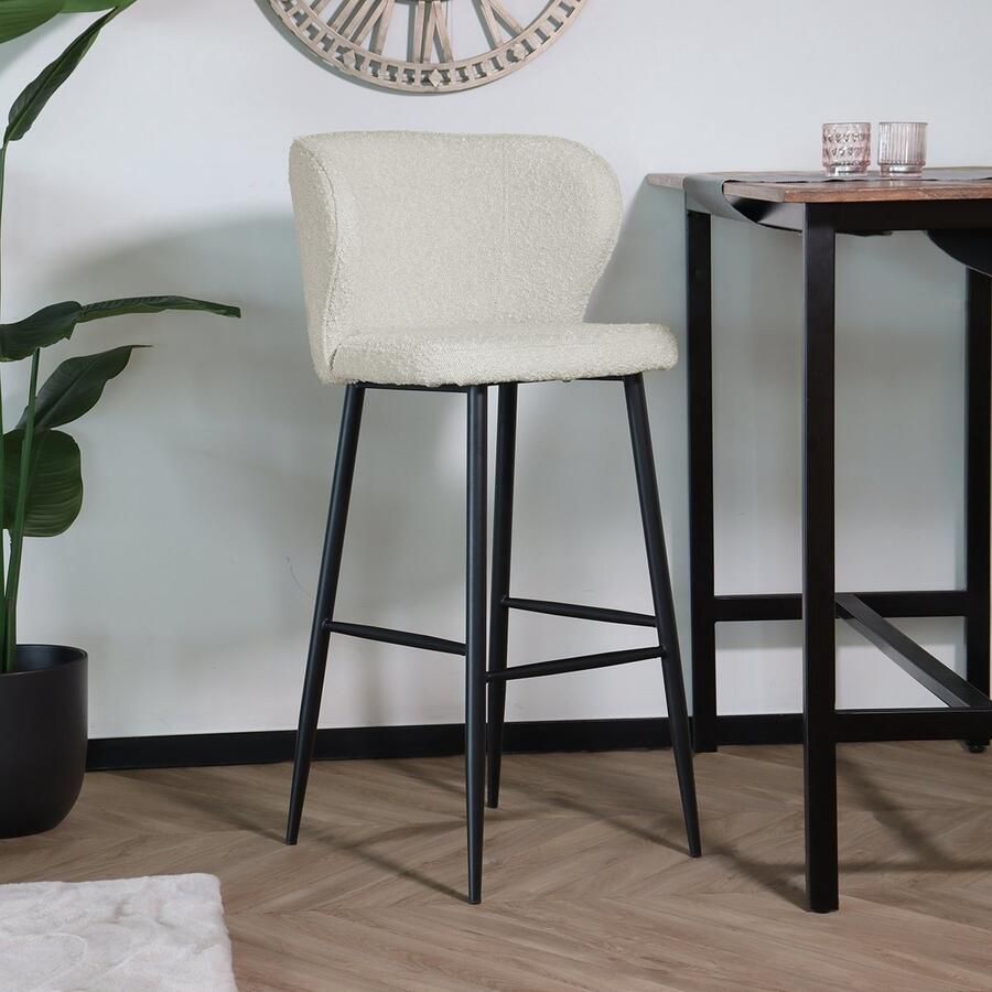 Lizzely Garden & Living SET DEAL: 4 stuks Barkruk Miro boucle wit barstoel