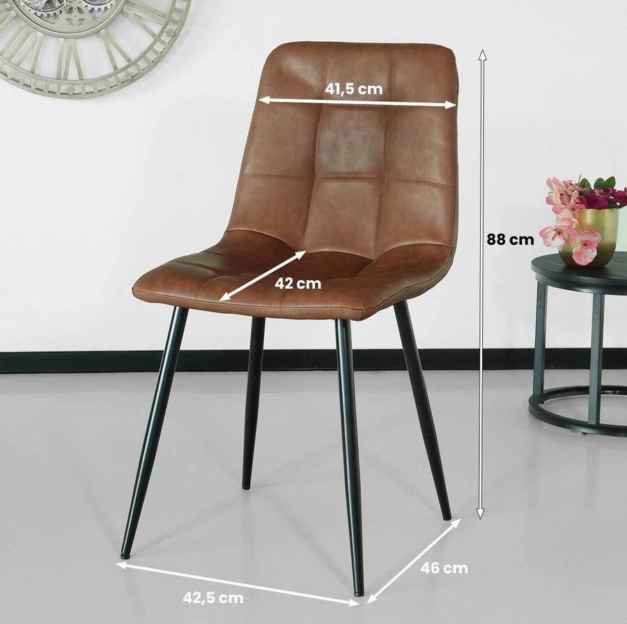 Lizzely Garden & Living SET DEAL: 4 stuks Eetkamerstoel Catoo cognac kunstleder eetstoel zetel - Foto 2