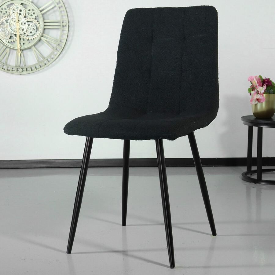 Lizzely Garden & Living SET DEAL: 4 stuks Eetkamerstoel Catoo teddy zwart eetstoel