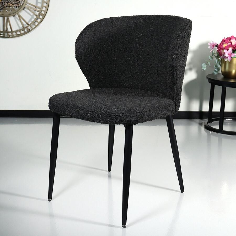 Lizzely Garden & Living SET DEAL: 4 stuks Eetkamerstoel Coco boucle zwart eetstoel zetel - Foto 2