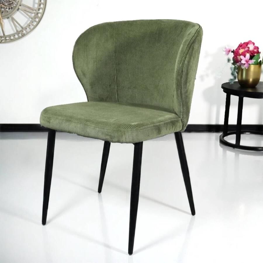 Lizzely Garden & Living SET DEAL: 4 stuks Eetkamerstoel Coco donkergroen ribstof eetstoel