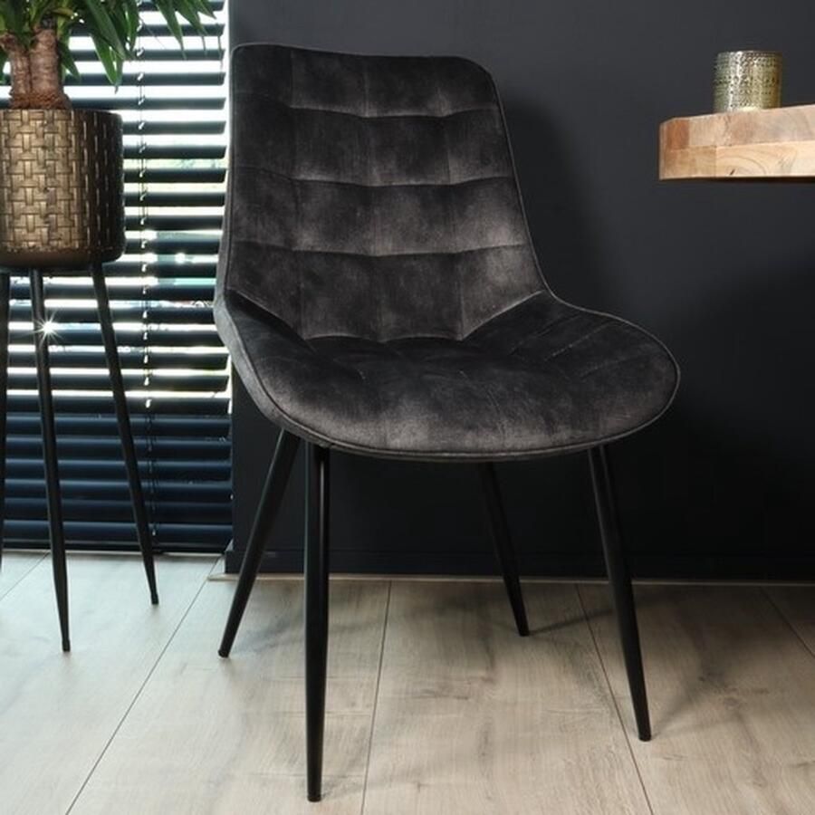 Lizzely Garden & Living SET DEAL: 6 stuks Eetkamerstoel De Vince antraciet velvet eetstoel zetel