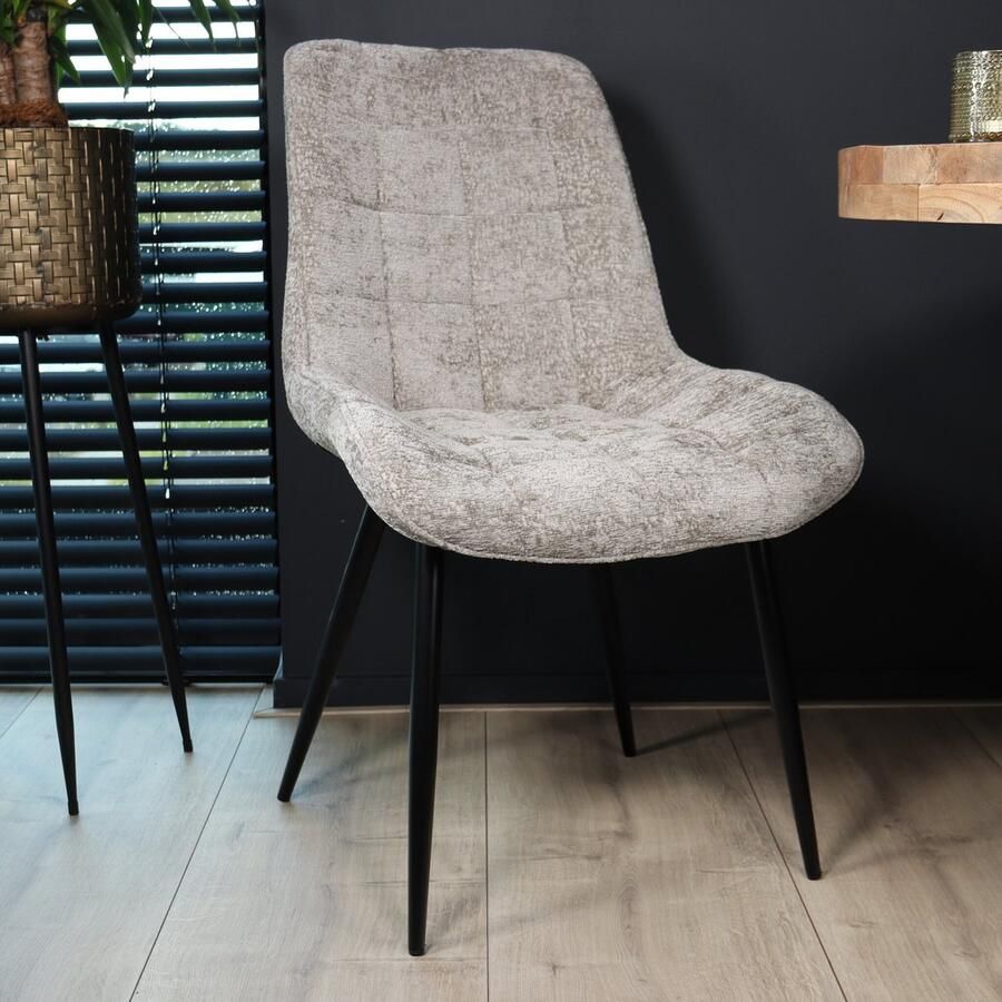 Lizzely Garden & Living SET DEAL: 4 stuks Eetkamerstoel De Vince grijs chenille eetstoel zetel - Foto 2