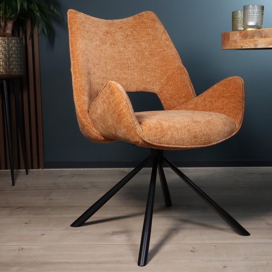 Lizzely Garden & Living SET DEAL: 4 stuks Eetkamerstoel draaibaar Kevin ribstof cognac eetstoel draaibare stoel zetel