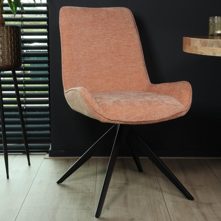 Lizzely Garden & Living SET DEAL: 6 stuks Eetkamerstoel draaibaar Marloes ribstof champagne eetstoel draaibare stoel zetel