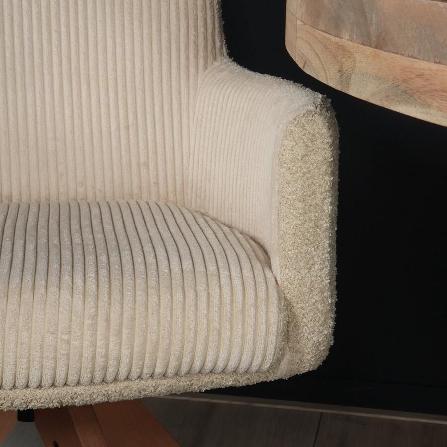 Lizzely Garden & Living SET DEAL: 4 stuks Eetkamerstoel draaibaar met armleuning Gemma ribstof gebroken wit eetstoel draaibare stoel zetel - Foto 3