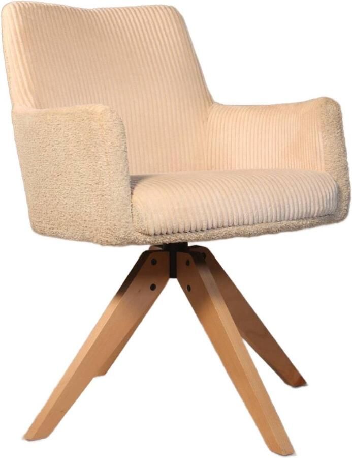 Lizzely Garden & Living SET DEAL: 4 stuks Eetkamerstoel draaibaar met armleuning Gemma ribstof gebroken wit eetstoel draaibare stoel zetel - Foto 2