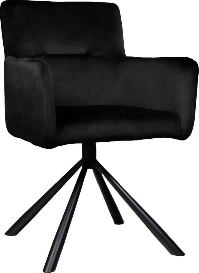 Lizzely Garden & Living SET DEAL: 6 stuks Eetkamerstoel draaibaar met armleuning Puck velvet zwart eetstoel draaibare stoel zetel