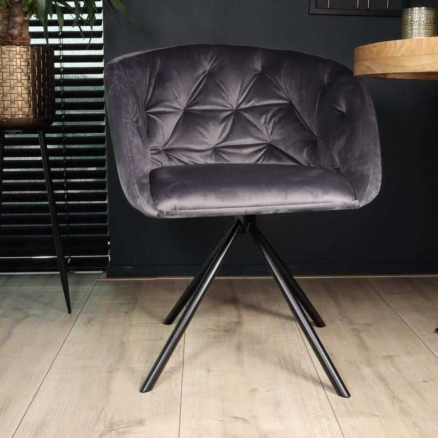 Lizzely Garden & Living SET DEAL: 6 stuks Eetkamerstoel draaibaar Willow antraciet velvet eetstoel draaibare stoel zetel