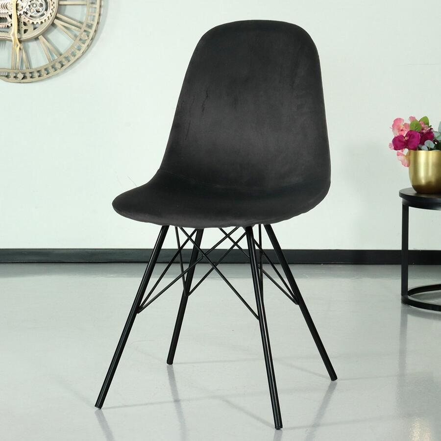 Lizzely Garden & Living SET DEAL: 4 stuks Eetkamerstoel Finn zwart velvet eetstoel industrieel