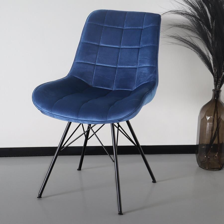Lizzely Garden & Living SET DEAL: 6 stuks Eetkamerstoel Lux donkerblauw velvet eetstoel industrieel zetel - Foto 2