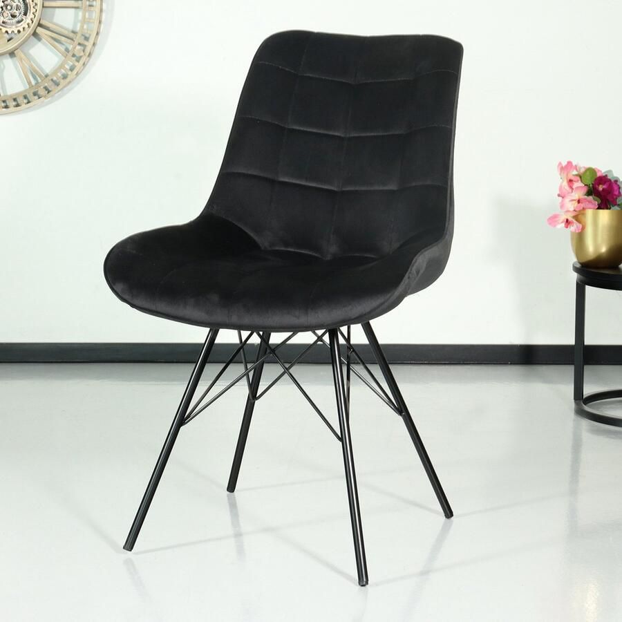 Lizzely Garden & Living SET DEAL: 4 stuks Eetkamerstoel Lux zwart velvet eetstoel industrieel zetel - Foto 2