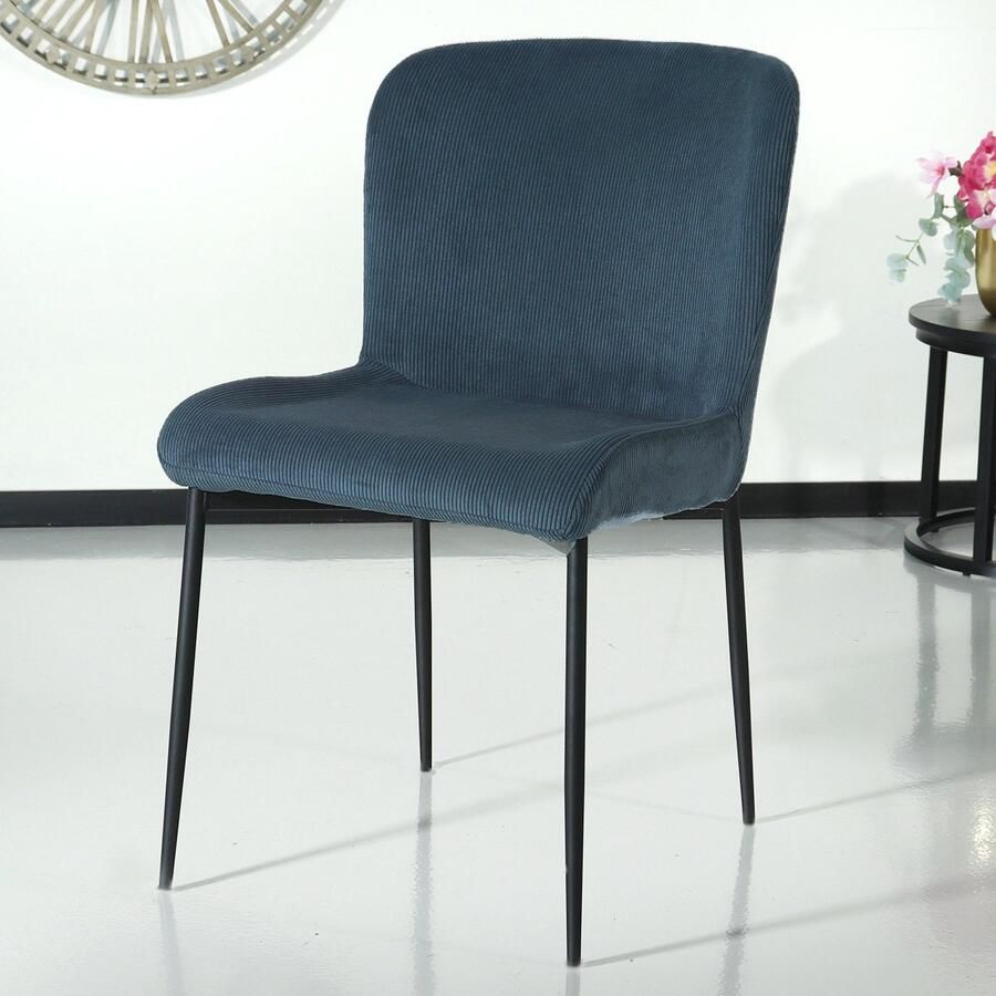 Lizzely Garden & Living SET DEAL: 4 stuks Eetkamerstoel Maxime donkerblauw ribstof eetstoel zetel