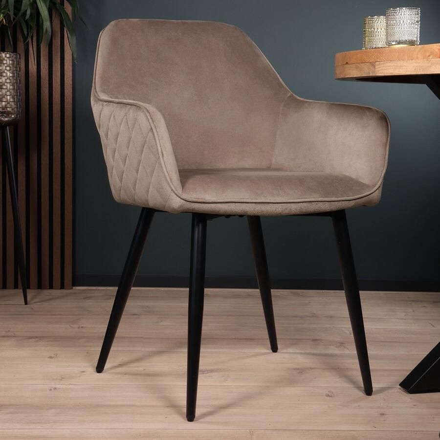 Lizzely Garden & Living SET DEAL: 4 stuks Eetkamerstoel met armleuning Ares velvet taupe eetstoel zetel