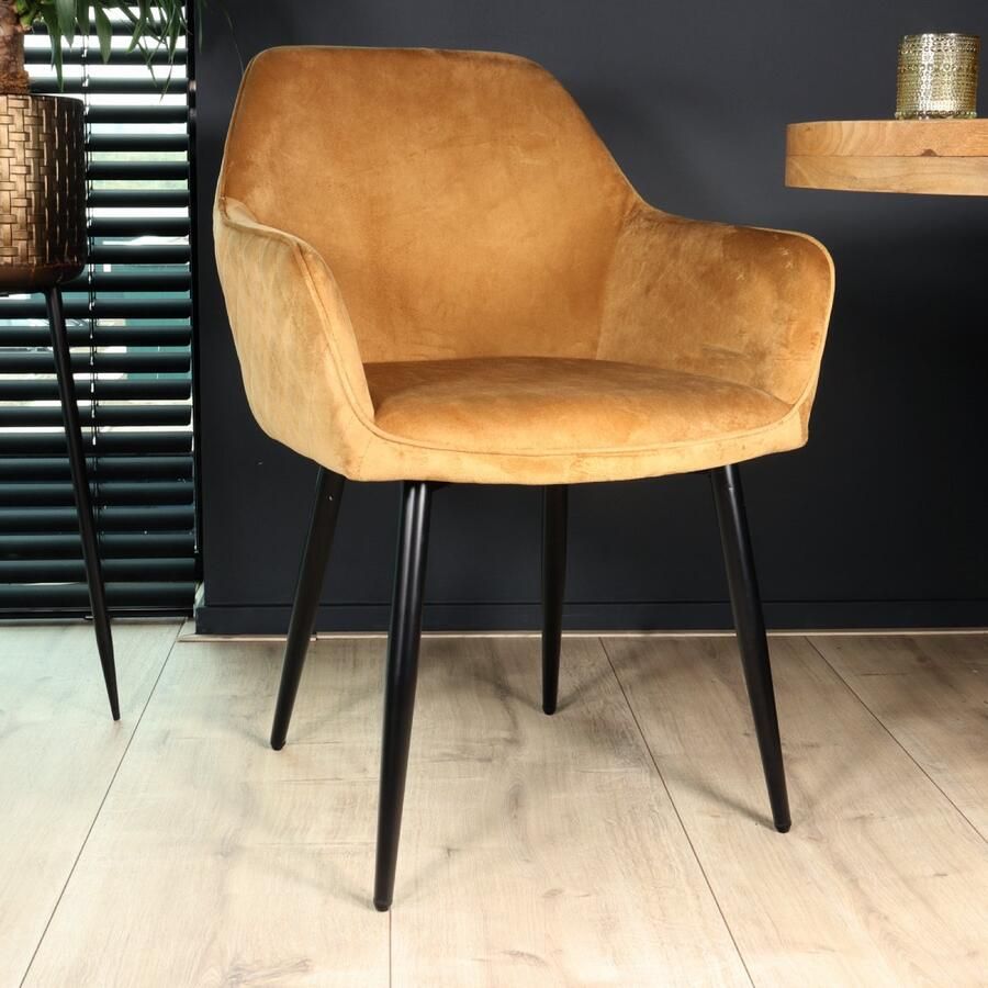 Lizzely Garden & Living SET DEAL: 4 stuks Eetkamerstoel met armleuning Ares velvet bruin eetstoel zetel - Foto 2
