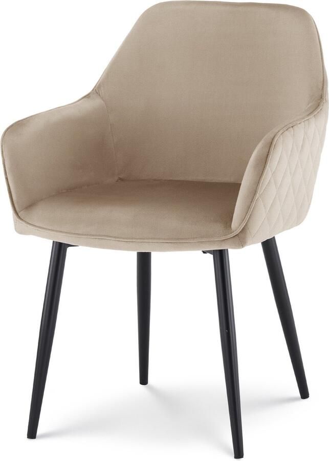 Lizzely Garden & Living SET DEAL: 4 stuks Eetkamerstoel met armleuning Ares velvet champagne eetstoel zetel