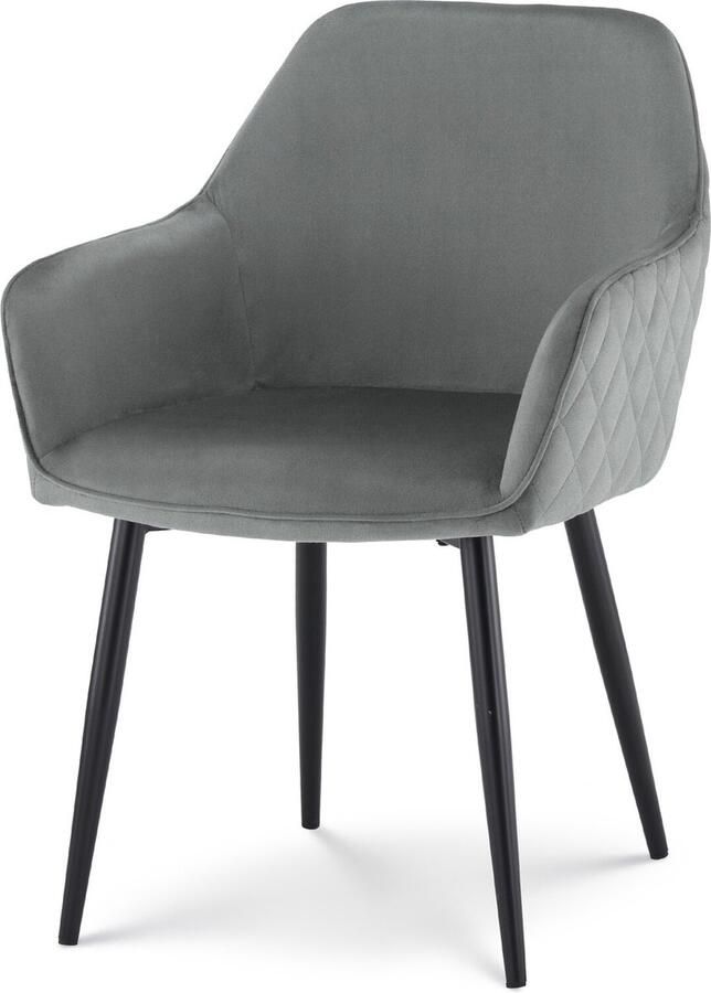 Lizzely Garden & Living SET DEAL: 4 stuks Eetkamerstoel met armleuning Ares velvet grijs eetstoel zetel
