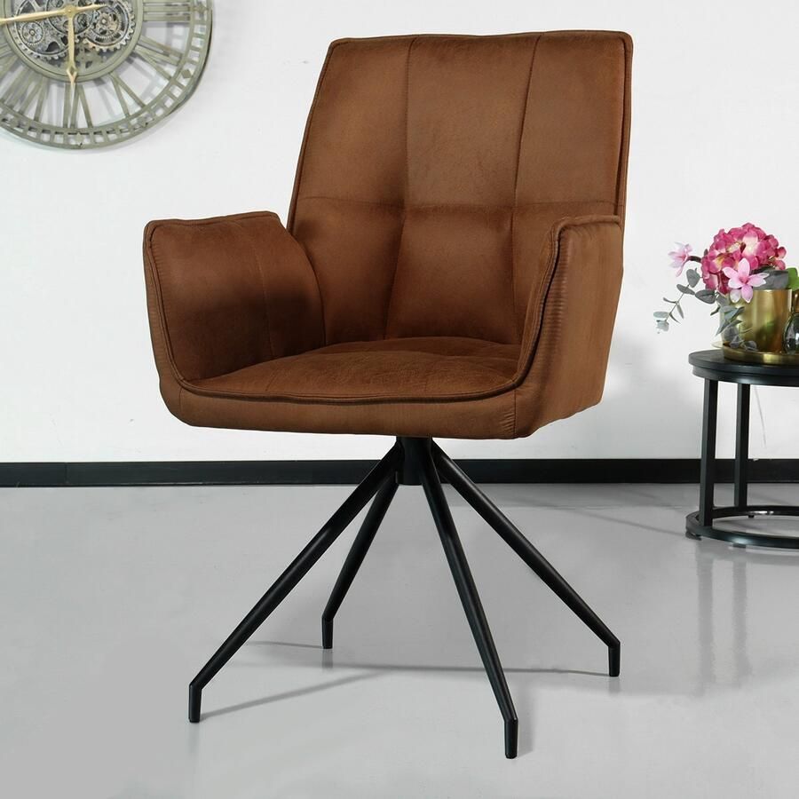 Lizzely Garden & Living SET DEAL: 4 stuks Eetkamerstoel met armleuning Bowie cognac microvezel eetstoel industrieel zetel - Foto 2