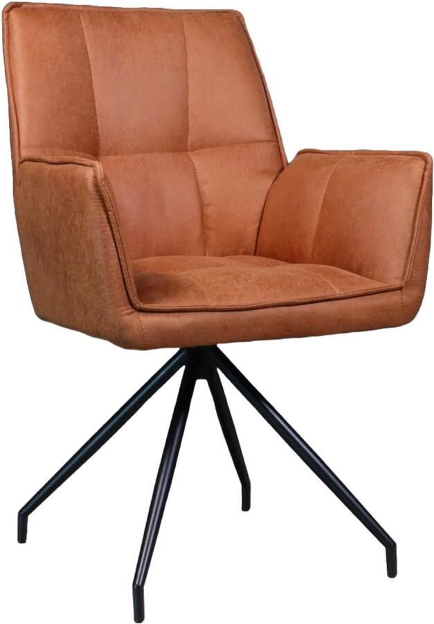 Lizzely Garden & Living Eetkamerstoel met armleuning Bowie cognac microvezel eetstoel industrieel