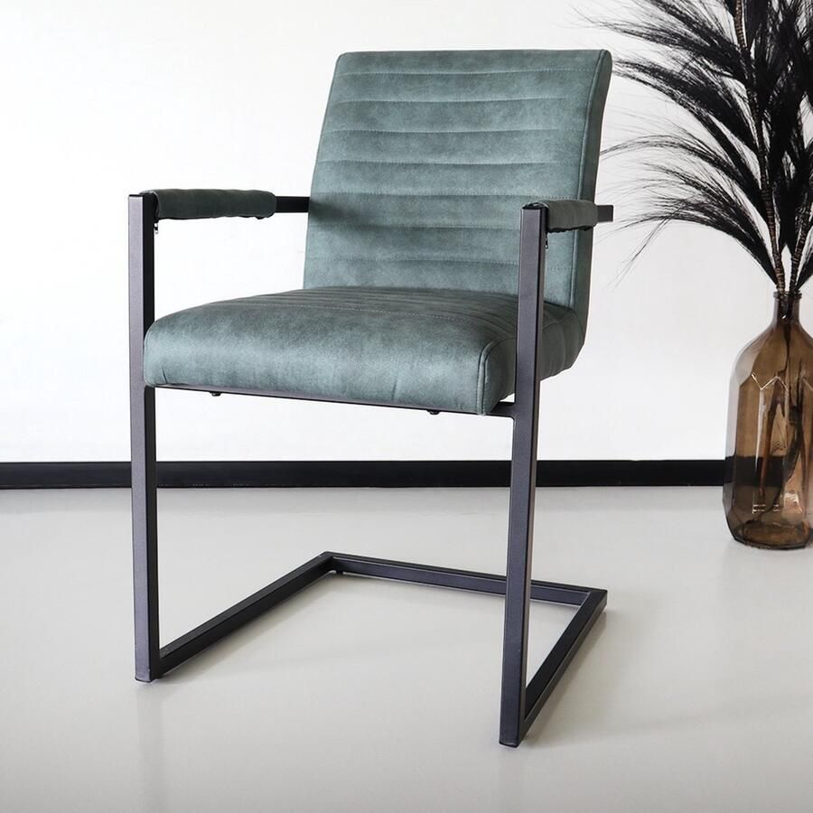 Lizzely Garden & Living SET DEAL: 4 stuks Eetkamerstoel met armleuning groen Noor industrieel design eetstoel zetel - Foto 2