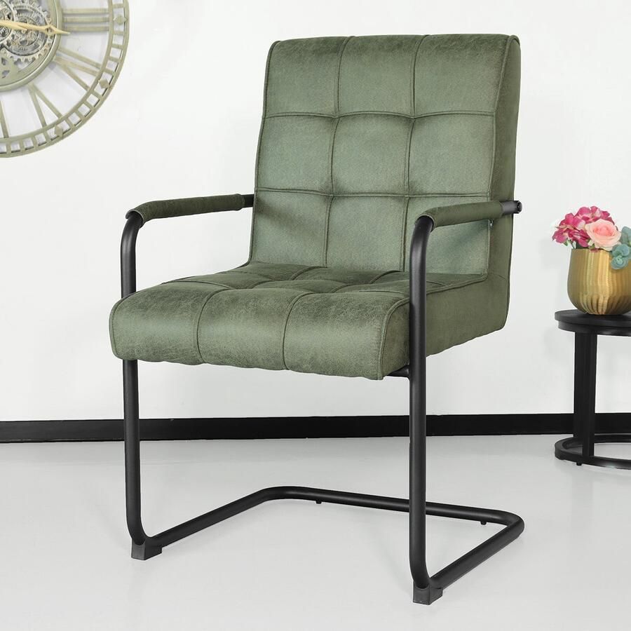 Lizzely Garden & Living SET DEAL: 4 stuks Eetkamerstoel met armleuning Indy donkergroen microvezel eetstoel zetel - Foto 3