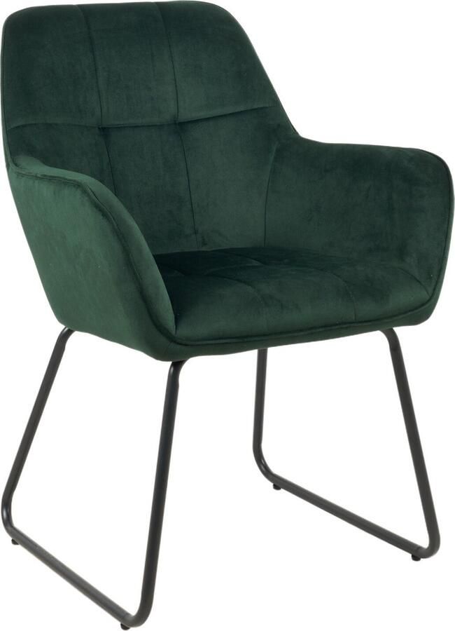 Lizzely Garden & Living SET DEAL: 4 stuks Eetkamerstoel met armleuning Mae donkergroen velvet eetstoel zetel