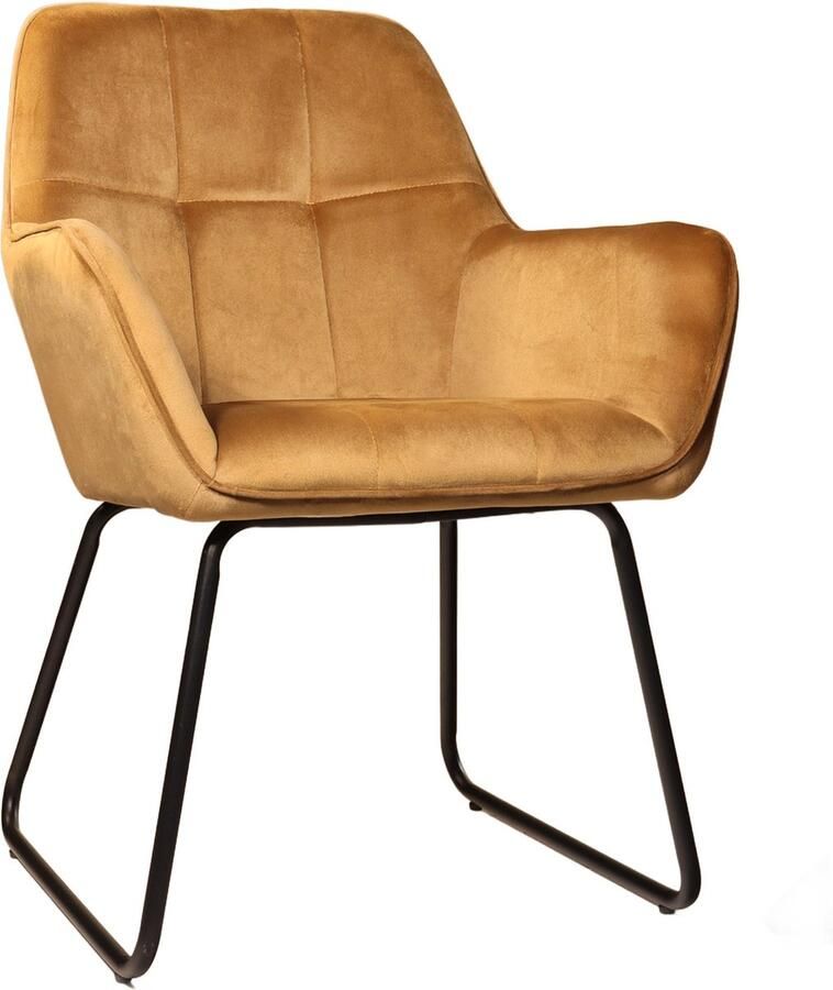 Lizzely Garden & Living SET DEAL: 4 stuks Eetkamerstoel met armleuning Mae bruin velvet eetstoel zetel