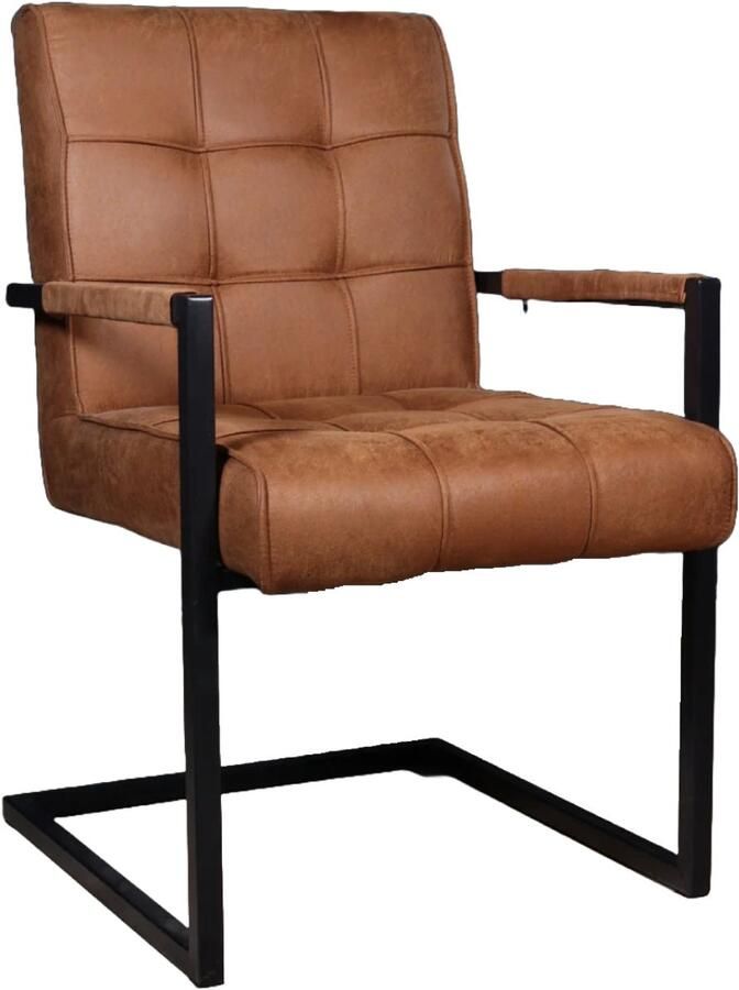 Lizzely Garden & Living SET DEAL: 4 stuks Eetkamerstoel met armleuning Milan cognac microvezel industrieel eetstoel zetel