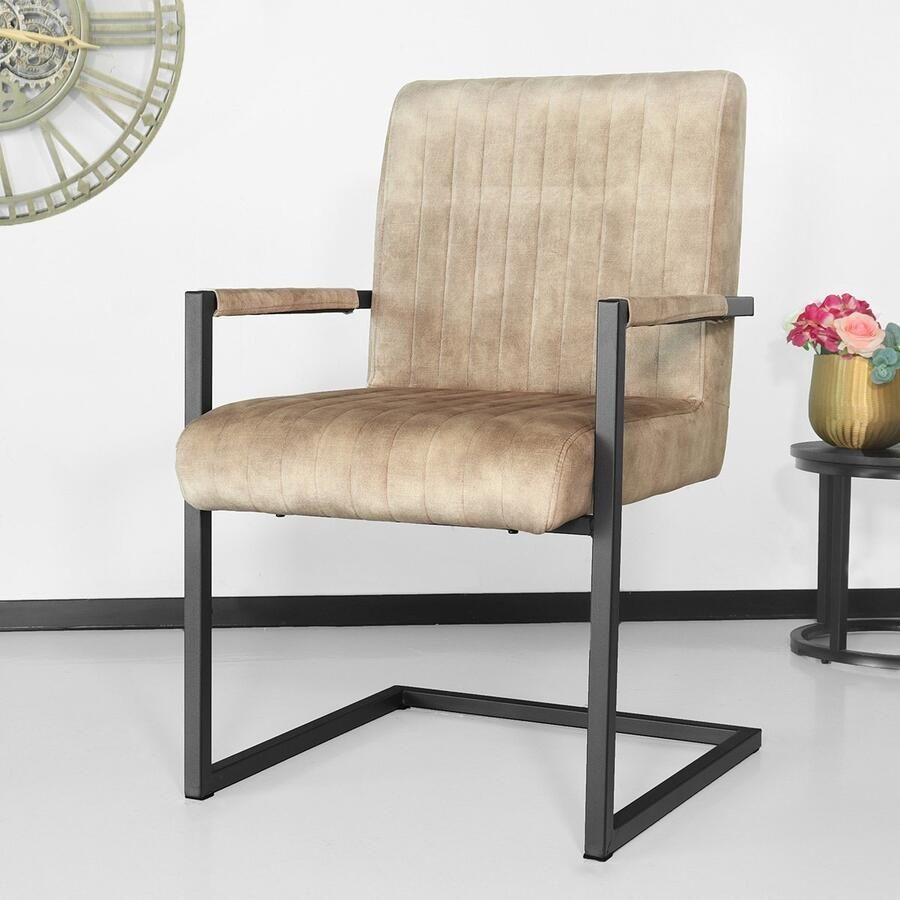 Lizzely Garden & Living SET DEAL: 4 stuks Eetkamerstoel met armleuning Timor beige velvet eetstoel zetel - Foto 2