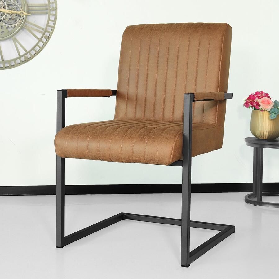 Lizzely Garden & Living SET DEAL: 4 stuks Eetkamerstoel met armleuning Timor cognac microvezel eetstoel zetel - Foto 2