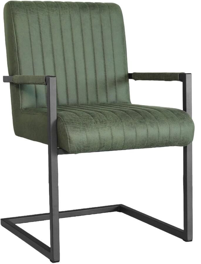 Lizzely Garden & Living Eetkamerstoel met armleuning Timor donkergroen microvezel eetstoel